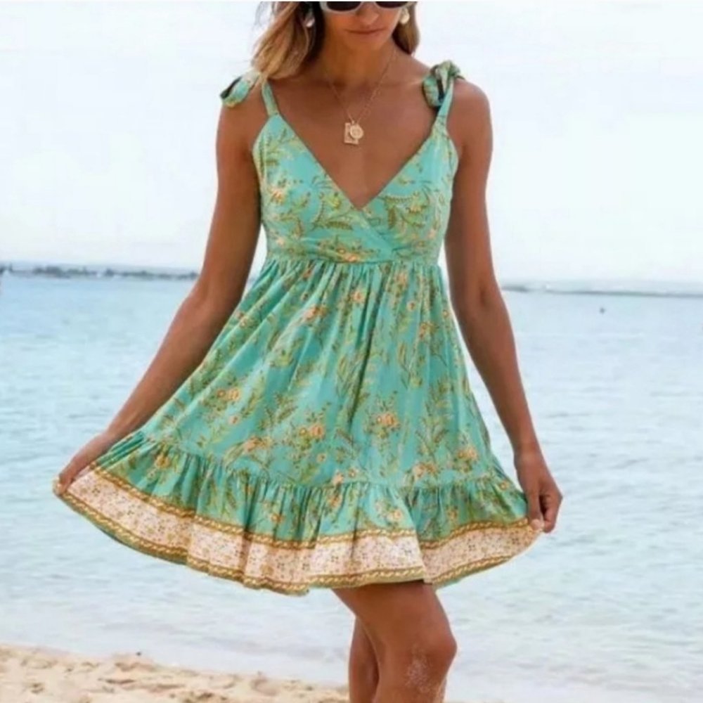 37110  Floral Border Print Mini Dress